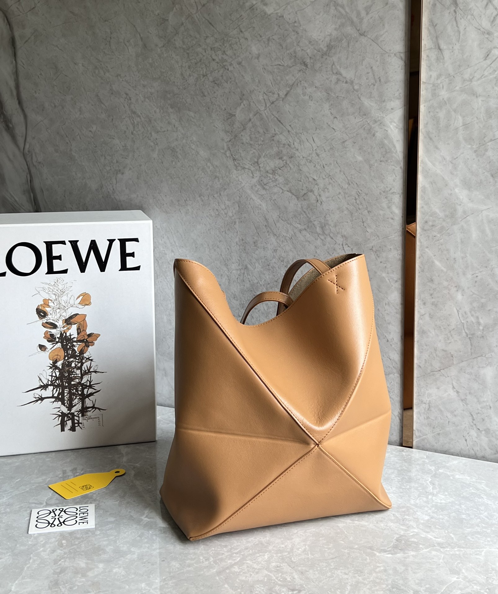 Loewe Medium Puzzle Fold Tote in Shiny Calfskin Warm Desert